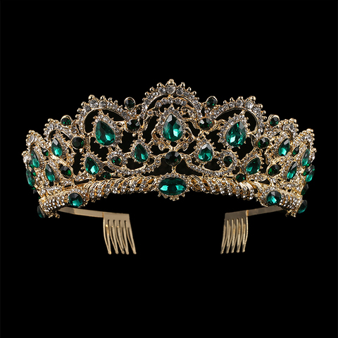 KMVEXO European Drop Green Red Crystal Tiaras Vintage Gold Rhinestone Pageant Crowns With Comb Baroque Wedding Hair Accessories ► Photo 1/6