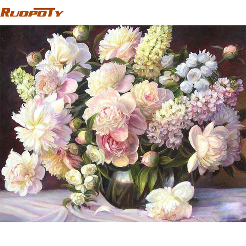 RUOPOTY Frame Pink Flowers DIY Painting By Number Modern Acrylic Paint On Canvas Painting Unique Gift For Home Decor 40x50cm Art ► Photo 1/6