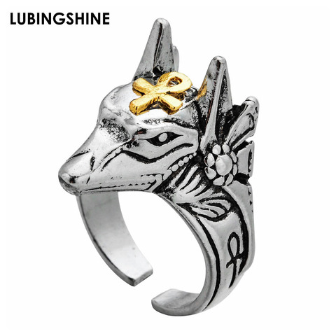 Fashion Punk Anubis Beast Cross Ring For Men Women Gold Color Ankh Cross Design Animal Finger Rings Open Adjustable Jewelry ► Photo 1/6