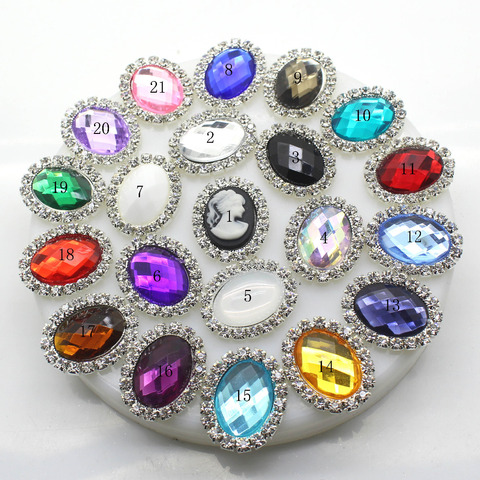 ZMASEY Metal Buttons 10Pcs/set 20mm*25mm Oval Flatback Rhinestone Button Wedding Invitation Sewing Decor Acrylic Accessories ► Photo 1/6