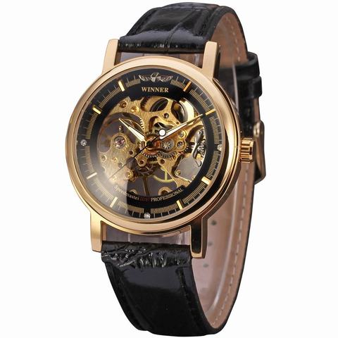 WINNER Watches Women Mechanical Watch Top Brand Luxury Golden Skeleton Leather Strap Elegant Ladies Hand Wind Wristwatch ► Photo 1/6
