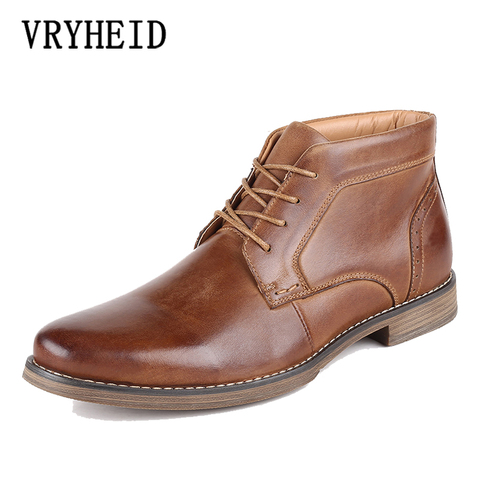 VRYHEID High Quality Men's High Boots Autumn And Winter Plus Velvet Shoes Large Size Shoes Men Genuine Leather Boots US 7.5-12 ► Photo 1/6