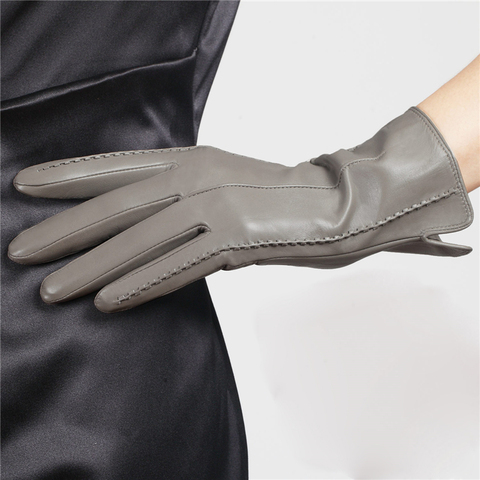 2022 New Women Genuine Leather Gloves Female Sheepskin Gloves Spring Autumn Nylon Lined Fashion Trend Mittens L085NN-1 ► Photo 1/6