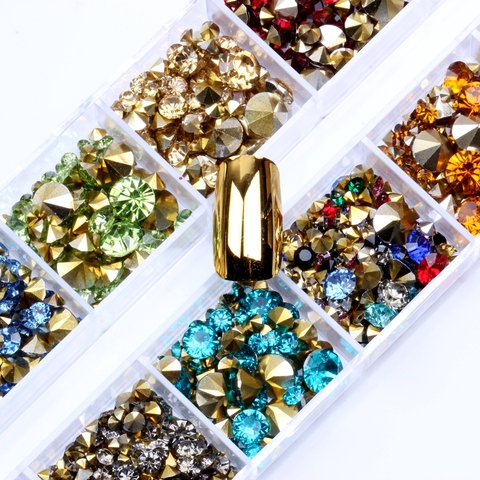 12 Colors/box 1200pcs Mixed Size Resin Point bottom Rhinestones Glue On Diamond Jewelry Nail Art Wedding Dress Decoration DIY ► Photo 1/6