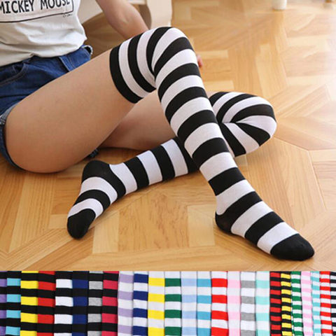 Women Girls Over Knee Long Stripe Printed Thigh High Striped Cotton Socks 22 Colors Sweet Cute Plus Size Overknee Socks ► Photo 1/6