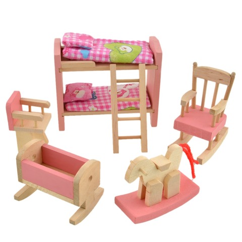 Pink Bathroom Furniture Bunk Bed House Furniture for Dolls Wood Miniature Furniture Wooden Toys for Children Birthday Xmas Gifts ► Photo 1/6
