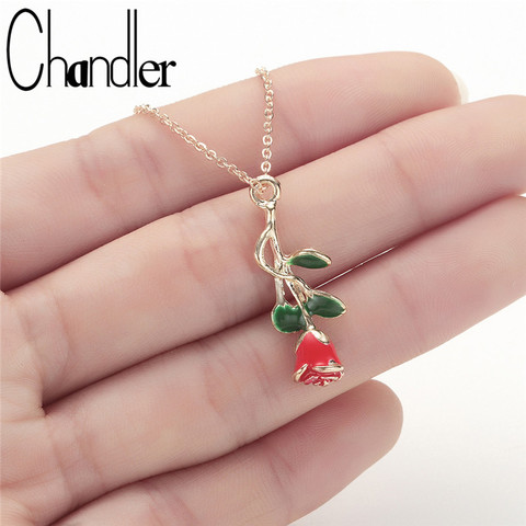 Chandler Red Rose Flower Necklace For Women 40cm Chain Chokers Flora Beauty and Beast Jewelry Delicate Handmade Lovers Gifts ► Photo 1/6
