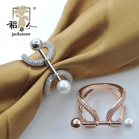 Pure copper multi-function zircon ring shaped pearls rail chain.scarves buckle, jewelry contracted scarf ring shawl buckle ► Photo 1/6