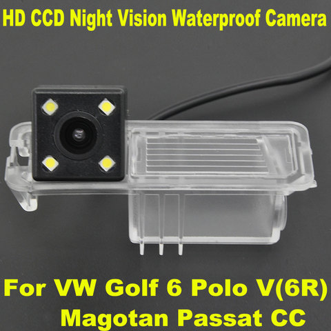 HD Car CCD 4 LED Night Vision Reverse Backup Parking Waterproof Rear View Camera For VW Polo V (6R) Golf 6 VI Passat CC Magotan ► Photo 1/6