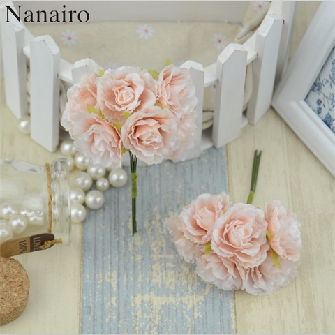 6pcs/lot Mini Silk Artificial Rose Flowers Bouquet Wedding Decoration Paper Flower For DIY Scrapbooking Handmade Flower Ball ► Photo 1/6