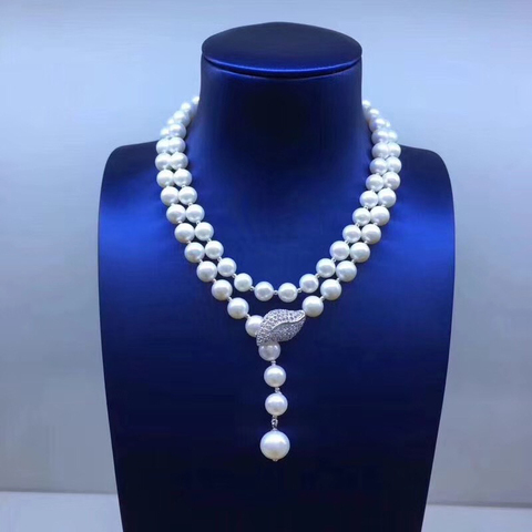 Sinya Sweater chain Round Natural pearls strand long necklace for Women Girls Mum lover newest gift  Double-deck Pearl chocker ► Photo 1/1