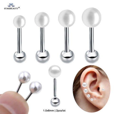 Perfect Round Pearl 2pcs 1.0x6mm 18G Tragus Piercing Oreja Cartilage Earrings Nose Ring Stud Ear Piercing Pearl Helix Piercing ► Photo 1/6
