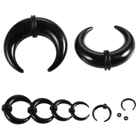 2Pcs Black Acrylic C Sahpe Buffalo Ear Taper Stretcher with O-Rings Ear Pincher Septum Rings Piercing Jewelry 1.6mm-14mm ► Photo 1/6