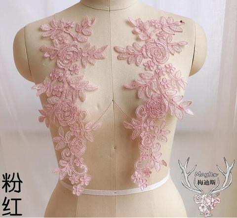 2 Pcs/1 Pair 14.5*35cm Pink Fabric Flower Venise Lace Sewing Applique Hot Sale Lace Collar Neckline Collar Free Shipping ► Photo 1/6