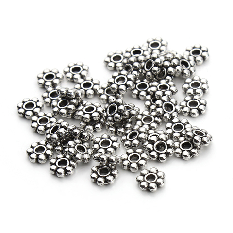 Wholesale 200pcs Tibetan Silver Color Flower Spacer Beads Round Metal Daisy Wheel Spacers 4mm 5mm for Jewelry Making Materials ► Photo 1/6