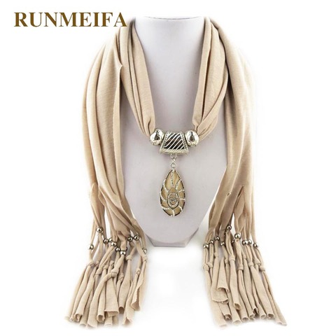 RUNMEIFA Pendants Necklaces Scarf Solid Color Water Drop Trendy Iron Alloy Pendant Women Polyester Scarf Accessories Scarf ► Photo 1/6