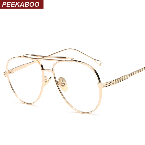 Peekaboo clear lens gold male spectacle frames for men retro flat