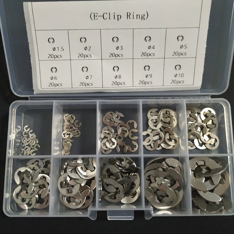 200Pcs Stainless Steel E Clip Washer Assortment Kit 1.5 2 3 4 5 6 7 8 9 10 mm Circlip retaining ring for shaft fastener ► Photo 1/2