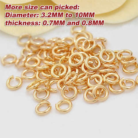 20PCS 3.2~10MM thickness 0.7~0.8MM 24K Champagne Gold Color Plated Brass Round Jump Rings Split Rings Jewelry Findings ► Photo 1/3