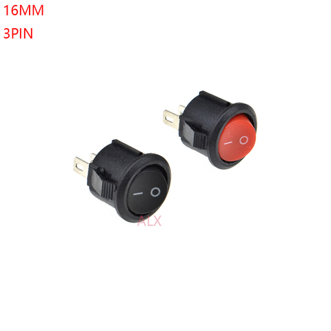10PCS 15MM 16MM Diameter 3PIN RED black MINI ROUND Push Button rocker Switch ON/OFF   power switches 3A/250V 6A/125V ► Photo 1/3