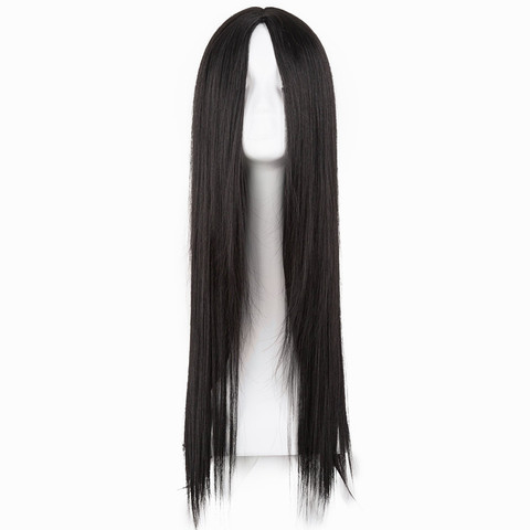 Black Wig Fei-Show Synthetic Heat Resistant Long Straight Middle Part Line Costume Cosplay Hair 26 Inches Salon Party Hairpieces ► Photo 1/6