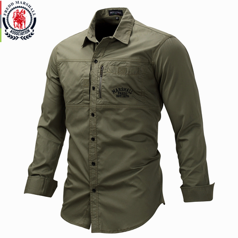 Fredd Marshall 2022 Fashion Military Shirt Long Sleeve Multi-pocket Casual Shirts Brand Clothes Army Green Camisa Masculina 117 ► Photo 1/6