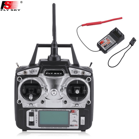 Flysky FS-T6 2.4GHz 6CH Mode 2 Transmitter and Receiver R6-B for RC Quadcopter Helicopter With LED Screen Mode 1 Mode 2 ► Photo 1/6