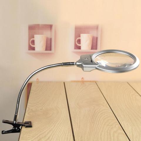 New Lighted Magnifier Clip-on Table Top Desk LED Lamp Reading 2.5x 5x Large Lens Magnifying Glass with Clamp ► Photo 1/6