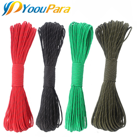 YoouPara 100 Feet Reflective Paracord 10 colors 7 Strand Outdoor Campling Tent Wind Parachute Rope Survival Emergence Rope Cord ► Photo 1/6