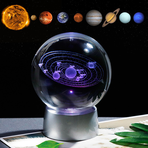 Crystal Solar System Gift Ball with Chargeable Colorful LED Base Glass Planets Ball Party Favors Present Gift for Astrophile ► Photo 1/6