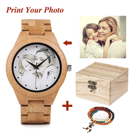 Personality Creative Design Customers Photos UV Printing Customize Wooden Watch Customization Laser Print OEM Great Gift Watches ► Photo 1/6