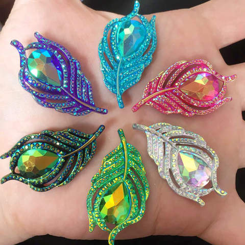 10PCS  AB Resin 3D Peacock Feathers Flat back rhinestone scrapbook DIY Wedding buttons for clothing appliques  SW19*2 ► Photo 1/6