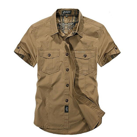 AFS ZDJP Men 2022 New Summer Men's Solid Military Short Sleeves Shirts Cotton Breathable Chemise homme Loose Army Shirt ► Photo 1/5