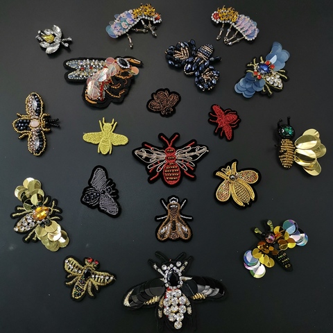 Bees sequins Rhinestones bead brooch patches applique sew on beading applique clothes shoes bags decoration patchfor clothing ► Photo 1/6