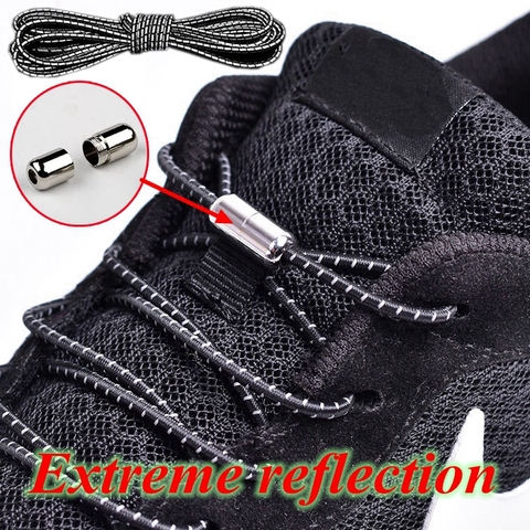 1Pair New Reflective Elastic Shoelaces Metal Tip Shoelace Round No Tie Shoelaces Convenient Quick Lock Laces Unisex Shoe Laces ► Photo 1/6