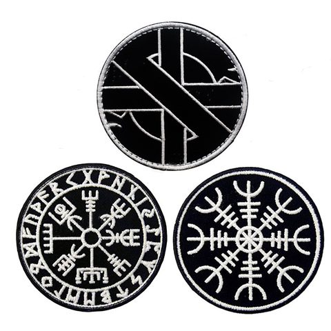 Embroidered Viking Compass Lunavin Odin Rune Vegvis Is A Tactical Patch Morale Armband Hook Paste Badge Denim Clothes Backpack ► Photo 1/6
