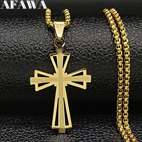 2022 New Fashion Cross Stainless Steel Statement Necklace for Men Gold Color Necklaces Jewerly colgante hombre N1165S03 ► Photo 1/6