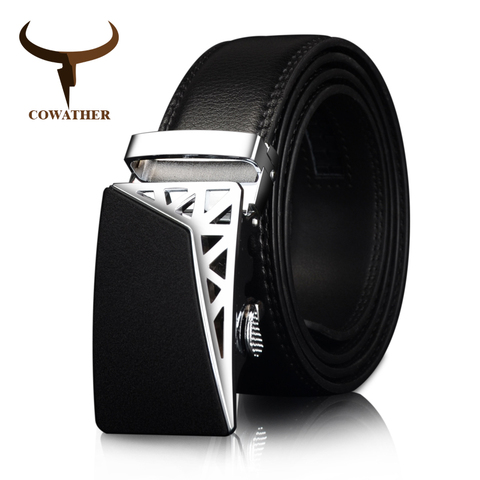 COWATHER Genuine Leather belts for men Automatic Ratchet Buckle Fashion casual Leather belts Waist 30-44 BROWN BLACK CZ052 ► Photo 1/6