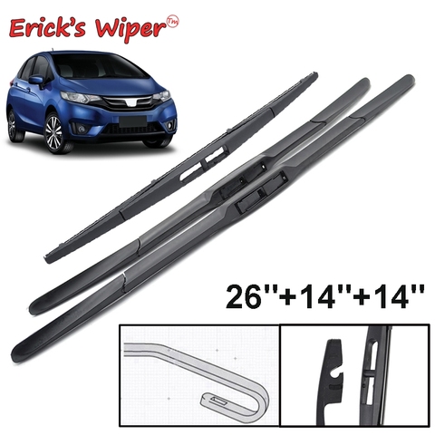 Erick's Wiper Front + Rear Wiper Blades Set Kit For Honda Fit Jazz MK2 MK3 2009-2017 Windshield Windscreen 26