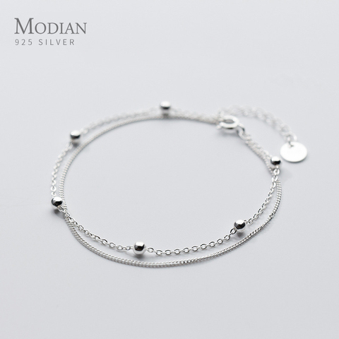 Modian Fashion Simple Beads Line Chain Bracelets For Women 100% 925 Sterling Silver Classic Charm Bracelet  S925 Silver Jewelry ► Photo 1/5