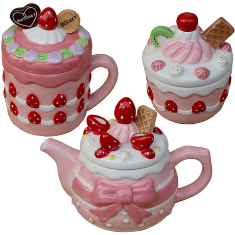 Creative Strawberry Cookies Ceramic Mug Cute Candy Salt Jar Chinese Wedding Tea Set Christmas Gift Home Decoration Accessories ► Photo 1/5