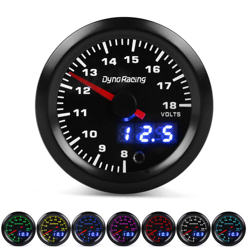 Dynoracing Dual Display 52MM 7 Colors Voltmeter Volt Gauge 8-18V Voltage gauge Car meter with stepper motor Car meter ► Photo 1/6