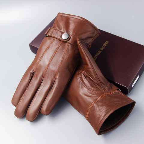 Genuine Leather Gloves Men's Sheepskin Warm Thicken Velvety Hand Muff Winter Bicycle Driving Korean Outdoor Male Mittens H3256 ► Photo 1/6