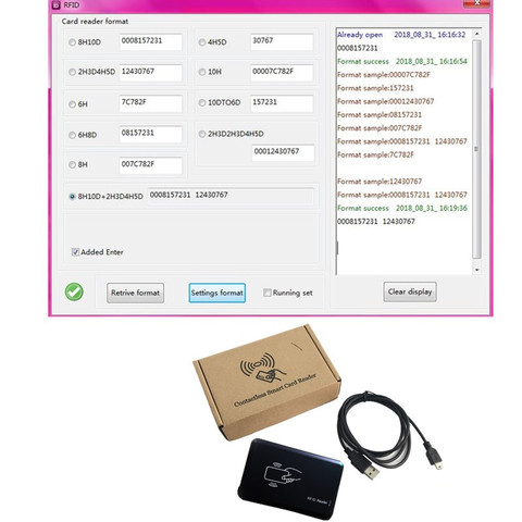 125khz rfid proximity reader 8H10D 2H3D4H5D format changeable + 5pcs rfid tags + free software ► Photo 1/2