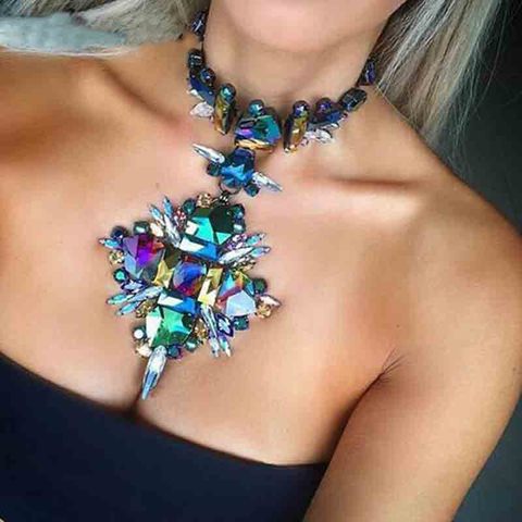 2022 Summer Geometric Fashion Crystal Choker Necklace Women Wedding Boho Statement Necklace Custom Chocker Jewelry Wholesale ► Photo 1/6