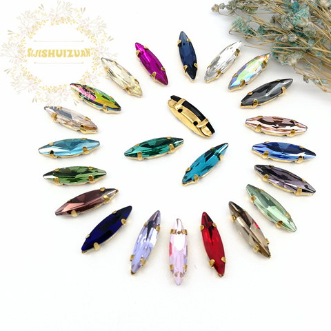 4*15mm Horse eye Crystal Glass Sew-on Rhinestones gold Bottom with claws DIY Women's Dresses 20pcs ► Photo 1/4