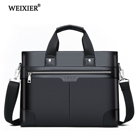 WEIXIER Men PU Leather Shoulder Fashion Business Bags Handbags Black Bag Men For Document Leather Laptop Briefcases Bag ► Photo 1/6