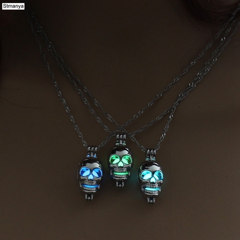 Skull Pendant Necklace Luminous Jewelry Silver Color 3 Color Glow in the Dark Necklace For Women and Men Birthday Gift ► Photo 1/6