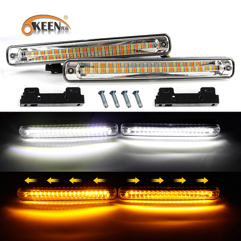 OKEEN 2PCS Sequential Flowing Car LED drl Daytime Running Light White DRL Yellow Turn Signal Light Auto DRL Fog lamp 12V IP67 ► Photo 1/6