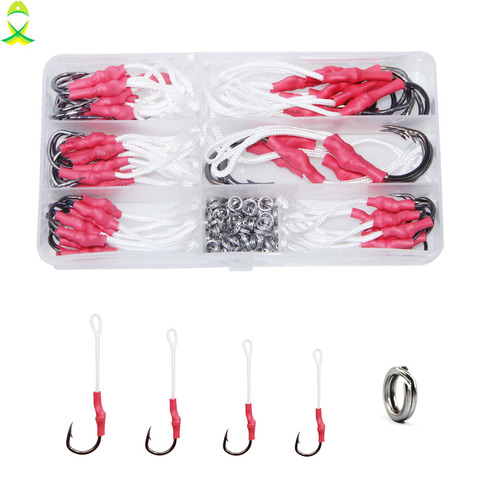 JSM 106pcs/box  Strong stainless Steel Assist Bait Fishing Hook with PE line split ring for sea fishing Jigging bait ► Photo 1/4